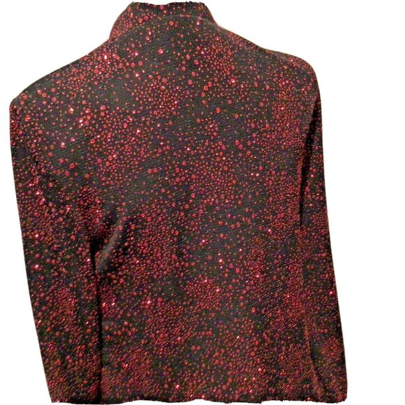 R & M Collection Women Knit Top Jacket Combo Blk Red Sparkle Evening Sweater Med - Picture 3 of 12